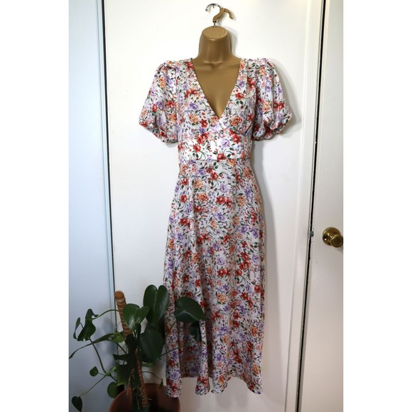 Puff Sleeve | Floral Dress  | V Neck A Line | Womens Small - Picture 8 of 10
